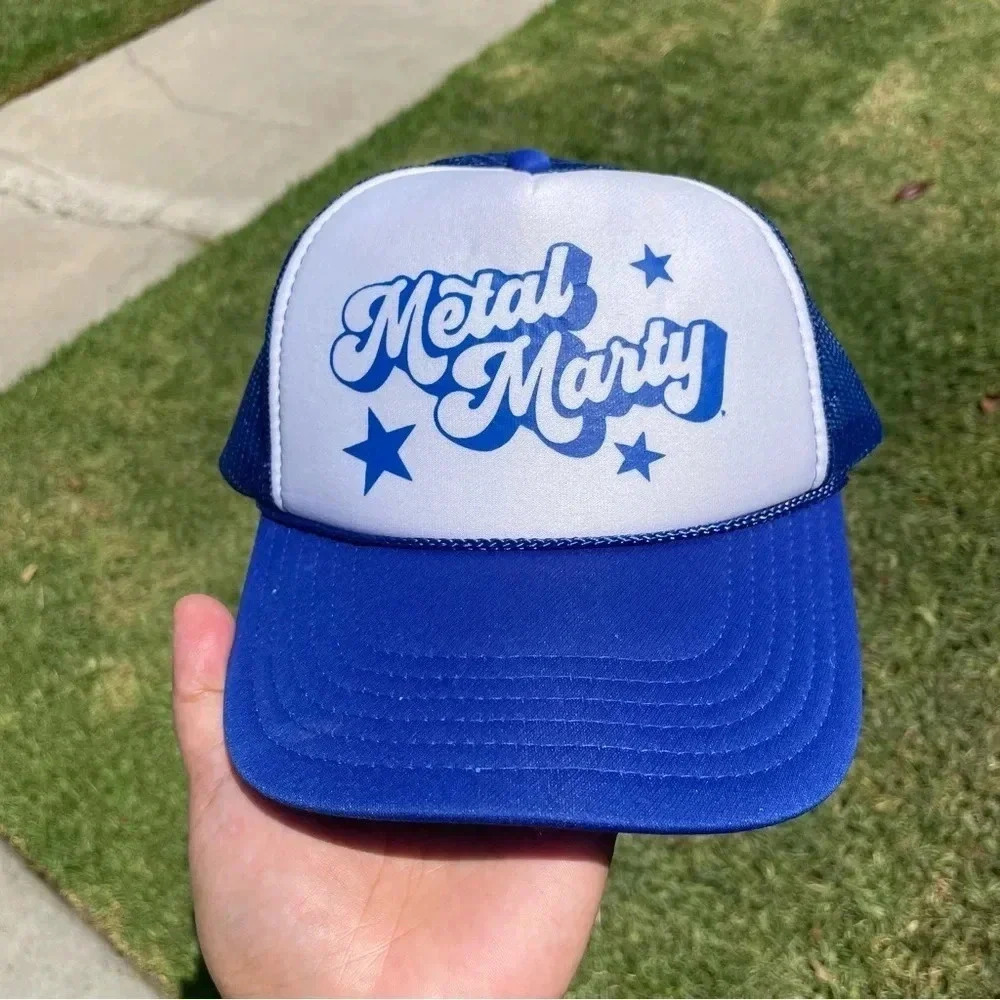 Metal Marty Printed Trucker Foam Mesh White Blue Hat